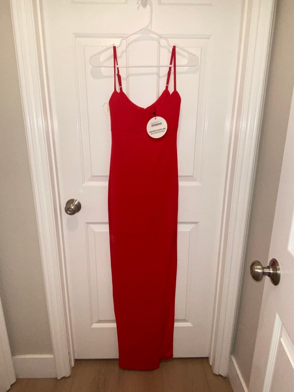 NWT BABYBOO Tiarne Red Maxi Dress with High Thigh Slit Holiday Spaghetti Strap S